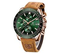 BY BENYAR 5140L Montre chronographe Classique Tendance et élégante avec Bracelet en Cuir pour Homme, Vert, Sport