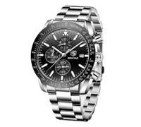 BY BENYAR Chronographe à Quartz Analogique Pour Homme - Étanche 30 m - Affichage Lumineux de la Date - Montre de Loisirs et de Sport en Cuir, Noir