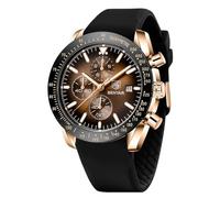 BY BENYAR Montre analogique à quartz chronographe étanche pour homme au style décontracté et classique - Montre élégante avec calendrier et bracelet en cuir/acier inoxydable, Brun/noir