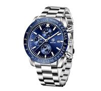 BY BENYAR Montre chronographe à Quartz analogique pour Homme - Étanche à 30 m - Affichage Lumineux de la date - Montre de Loisirs - Montre de Sport en Cuir., Bleu