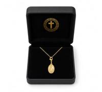 By L.T Collier Médaille Miraculeuse Vierge Marie - Pendentif Protection & Grâce - Acier Inoxydable Doré - Chaîne Ajustable 45-50 cm - Cadeau Communion Baptême - Coffret Velours Noir