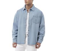 by Spruce - Surchemise en Denim Oversize - Chemise en Jean Ample avec Boutons-Pression et Poche Poitrine - Veste-Chemise Manches Longues Coupe Oversize pour Loisirs & Streetwear Bleu Clair XL