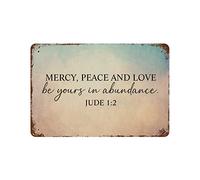 by Unbranded Panneau en métal vintage en aluminium avec inscription « Mercy, Peace and Love Be Yours in Abundance.Jude 1 2 » - Décoration murale - 30,5 x 45,7 cm - Cadeau de pendaison de crémaillère