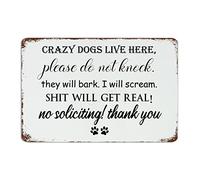 by Unbranded Plaque décorative en métal avec inscription « Crazy Dogs Live Here », « Please Do Not Knock. They Will Bark. I Will Scream. Thank You », décoration murale rustique 20,3 x 30,5 cm