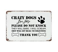 by Unbranded Plaque décorative en métal avec inscription « Crazy Dogs Live Here », « Please Do Not Knock. They Will Bark. I Will Scream. Thank You », décoration murale rustique 20,3 x 30,5 cm