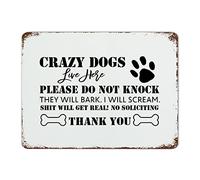 by Unbranded Plaque décorative en métal avec inscription « Crazy Dogs Live Here, Please Do Not Knock. They Will Bark. I Will Scream. Thank You » - Décoration murale vintage - 30,5 x 40,6 cm