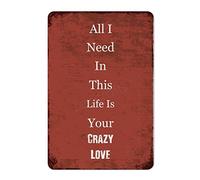 by Unbranded Plaque en métal rétro « All I Need in This Life is Your Crazy Love » - Décoration murale vintage - 20,3 x 30,5 cm