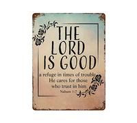 by Unbranded Plaque en métal vintage amusante en aluminium avec inscription « The Lord is Good,a Refuge in Times of Trouble, He Cares for Those who Trust in him » - Décoration murale pour salon - 30,5