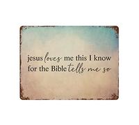 by Unbranded Plaque en métal vintage en aluminium avec inscription « Jesus Loves Me This I Know for The Bible Tells Me So » - Décoration murale pour salon, chambre à coucher, décoration d'intérieur
