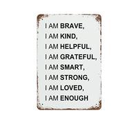 by Unbranded Plaque murale décorative rétro en métal avec inscription « I Am Brave », « I Am Kind,I Am Helpful,I Am Grateful », décoration murale rétro en métal pour maison, chambre à coucher, garage