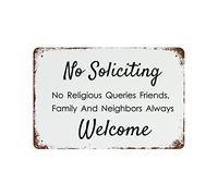 by Unbranded Plaque murale décorative rétro en métal avec inscription « No Soliciting-No Religious Queries », « Friends, Family and Neighbors Always Welcome », 20,3 x 30,5 cm