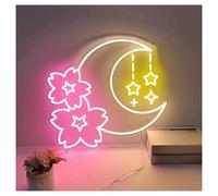 BYAMBD Décor Mural Lumière Enseigne Au Néon Réutilisable Fleur Lune Néon Alimenté Par USB À Intensité Variable, Pour La Décoration Murale De Fête De Chambre À Coucher 38.1cm×43cm(UNE)