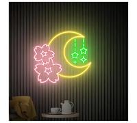BYAMBD Décor Mural Lumière Enseigne Au Néon Réutilisable Fleur Lune Néon Alimenté Par USB À Intensité Variable, Pour La Décoration Murale De Fête De Chambre À Coucher 38.1cm×43cm(Ré)