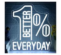 BYAMBD Décor Mural Lumière Enseigne Lumineuse LED USB 1% Better Every Day pour Salle De afé, Sport, Jeux, Décorations Chambre À Coucher 17.32x15.75in/44x40cm