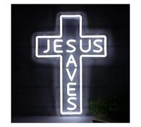 BYAMBD Décor Mural Lumière Enseignes Au Néon Jésus Sauve La Croix, Lumières LED USB À Intensité Variable Pour Chambre Coucher, Homme, Grotte, Bar, Pub 11.54x15.75in