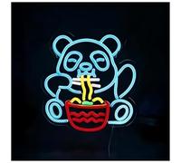 BYAMBD Décor Mural Lumière Panda Mangeant Des Nouilles Néon Alimenté Par USB, Pour Chambre À Coucher, Bar, Fête, Décoration Murale 29.46cm×31.5cm