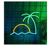 BYAMBD Décor Mural Lumière Panneau Néon D'été, Palmiers, Plage, Soleil, Alimenté Par USB, Variable, Pour Décoration Murale De Fête, Club, Bar, 21cm×27cm