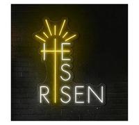 BYAMBD Décor Mural Lumière Panneau Néon He Is Risen, 40cm, Ligne Croisée, Art, Foi, Culte, Citation De Jésus, Église, Décoration De Maison Chrétienne