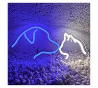 BYAMBD Décor Mural Lumière Panneau Néon LED Pour Chien Et Chat, 40cm×20cm, Décoration Murale Avec Éclairage Animal, Chambre D'enfant, Animalerie, Décoration De Fête D'anniversaire(Blue white)