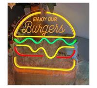 BYAMBD Décor Mural Lumière Panneau Néon Pour Boisson Hamburger 30cmх27cm Adapté Au Restaurant De Hamburgers, Restauration Rapide, Fête D'anniversaire