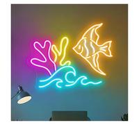 BYAMBD Décor Mural Lumière Signe Néon En Forme De Poisson, Lumière De Mer, Luminosité Réglable, Fruits De Mer, Restaurant, Chambre D'enfant, Aquarium, Décoration Murale Artistique, 50cm(Style 2)