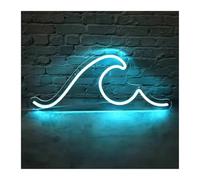 BYAMBD Lettres colorées Intérieur Luminaires Panneau Néon Bleu Avec Vagues De L'océan, Lampe Néon Décoration Murale À Luminosité Réglable, Pour Décoration De Chambre, De Bar Et D'événement 37Cm×14Cm