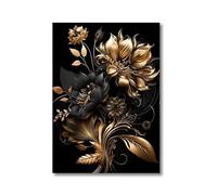 BYAMBD Tableaux Décoration Murale Moderne Affiche De Fleurs Nordique Moderne Peinture sur Toile Élégante en Noir Et Or pour Salon Décor Artistique Mural De Maison(C,50x70cm)