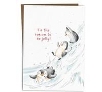 BYANIKA Carte de Noël | Pour la famille, les amis, les Neigbours, les collègues, le meilleur ami, l'assistant enseignant | Voeux de saison | Joyeuses vacances de Noël mignons (Pingouins)