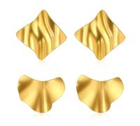 BYARLEO Lot de 2 paires de boucles d'oreilles dorées tendance en acier chirurgical - Hypoallergéniques - Grandes boucles d'oreilles dorées pour femme, Acier inoxydable, Pas de gemme