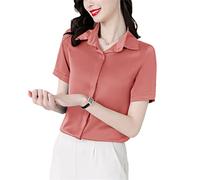 Byblos Chemise à Manches Courtes en Soie pour Femmes Chemisier d'affaires d'été en Satin coréen pour Femmes Red S