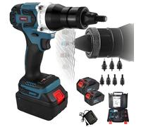ByBoDi Kit de riveteuse sans Fil 2 en 1, riveteuse Automatique Portable avec Rivets Pop M3/M4/M5/M6/M8/M10/M12, alimentée par Batterie et dotée d'une lumière LED 5200mAh-2Battery