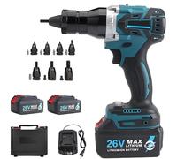 ByBoDi Kit de riveteuse sans Fil 2 en 1, riveteuse Automatique Portable avec Rivets Pop M3/M4/M5/M6/M8/M10/M12, alimentée par Batterie, pour Aluminium, Fer et Acier Inoxydable 5200mAh-2Battery