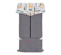 BYBOOM Chancelière universelle 2 en 1 pour poussette/buggy, couverture douillette et douce, tapis d'éveil 100 x 100 cm, double face, moelleux, idéal du printemps à l'automne, Gris foncé/orange animaux