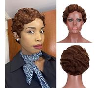 Bybrana Hair Perruque Courte Ondulée Aspect Naturel Style Rétro Africain Noir (2/30#)