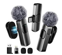 BYbrutek Microphone cravate sans fil 3 en 1 avec clip de collier réglable et adaptateur - pour iPhone/Android/ordinateur - Mini micro pour enregistrement vidéo/podcasts, puce antibruit intégrée