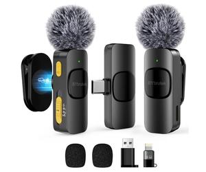 BYbrutek Microphone sans fil à clipser avec quatre modes d'enregistrement pour téléphone portable, iPhone, Android et PC - Mini microphone, adapté pour l'enregistrement vidéo, Vlog, TikTok, YouTube