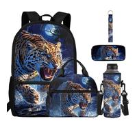 BYCHECAR Sac à dos d'école pour enfants de 43,2 cm avec sac à déjeuner, cartable pour l'école maternelle et primaire, Cool Cheetah, One Size, Sac à dos daypack