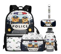 BYCHECAR Sac à dos pour école garçons filles 5 pièces ensemble sac à dos 43,2 cm sac à livres pour enfants avec compartiments sac d'école primaire, Voiture de police., One Size, Sac à dos daypack