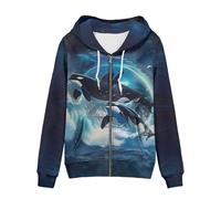 BYCHECAR Sweat à capuche zippé à manches longues pour femme, Orque 2, M