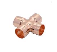 BYCIFRLG 1/4" 3/8" 1/2" 5/8" 3/4" 1" inch 6.35-54mm Straight Elbow Y U P Shaped 3 4 Way Corss Copper End Feed Pipe Fitting Air Conditioner(Corss,45mm)