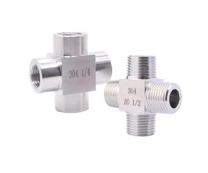 BYCIFRLG 1/8" 1/4" 3/8" 1/2" 3/4" 1" BSP NPT M14 M20 Female Male Cross 4 Ways Splitter Block 304 Stainless Pipe Fitting Connector(BSPP Female,1")