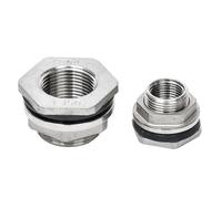 BYCIFRLG 1pc 1/4" 3/8" 1/2" 3/4" 1" 2" BSP Female 316L 304 Stainless Steel Bulkhead Pipe Fitting Connector Coupler Water Tank Hole Drainer(304,1")