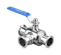BYCIFRLG 2.5"(63mm) Ferrule 77.5mm Tri Clamp Three Way Ball Valve for Homebrew T-Type Ball Valve with Blue Locking Handle SS304