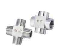BYCIFRLG M14 M20 1/8"-1" BSPP NPT Female BSPT Male Cross 4 Way Splitter Block 304 Stainless Steel Pipe Fitting Connector(NPT Female,1")