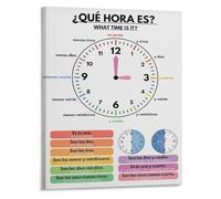 BYCIFRLG Spanish Telling Time Educational Poster What Time Is It Language Learning Chart Canvas Print Wall-Art for Classroom Homeschool Decor(Framed,16x24inch(40x60cm))