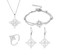 [Bydezcon] Collier avec pendentif nœud de sorcière vintage et bague double couche en acier inoxydable Amulette Bijoux de sorcellerie