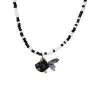 [Bydezcon] Collier avec pendentif poisson rouge en résine pour femme Mode Egirl Perles Clavicule Chaîne Bijoux Mode Cadeau de Saint-Valentin