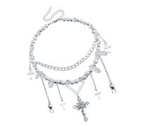 [Bydezcon] Collier ras du cou réglable avec pendentif croix en métal et perles d'imitation pour les amateurs de mode