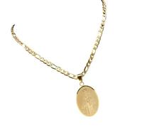 [Bydezcon] Élégant collier avec pendentif ovale en acier inoxydable longue chaîne religieuse clavicule cadeau catholique pour homme et femme