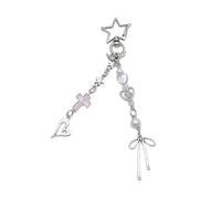 Bydezcon Porte-clés pour femme, joli et cool pour femme avec perles multifonctionnelles avec motifs de cœur et croix ailée, rose